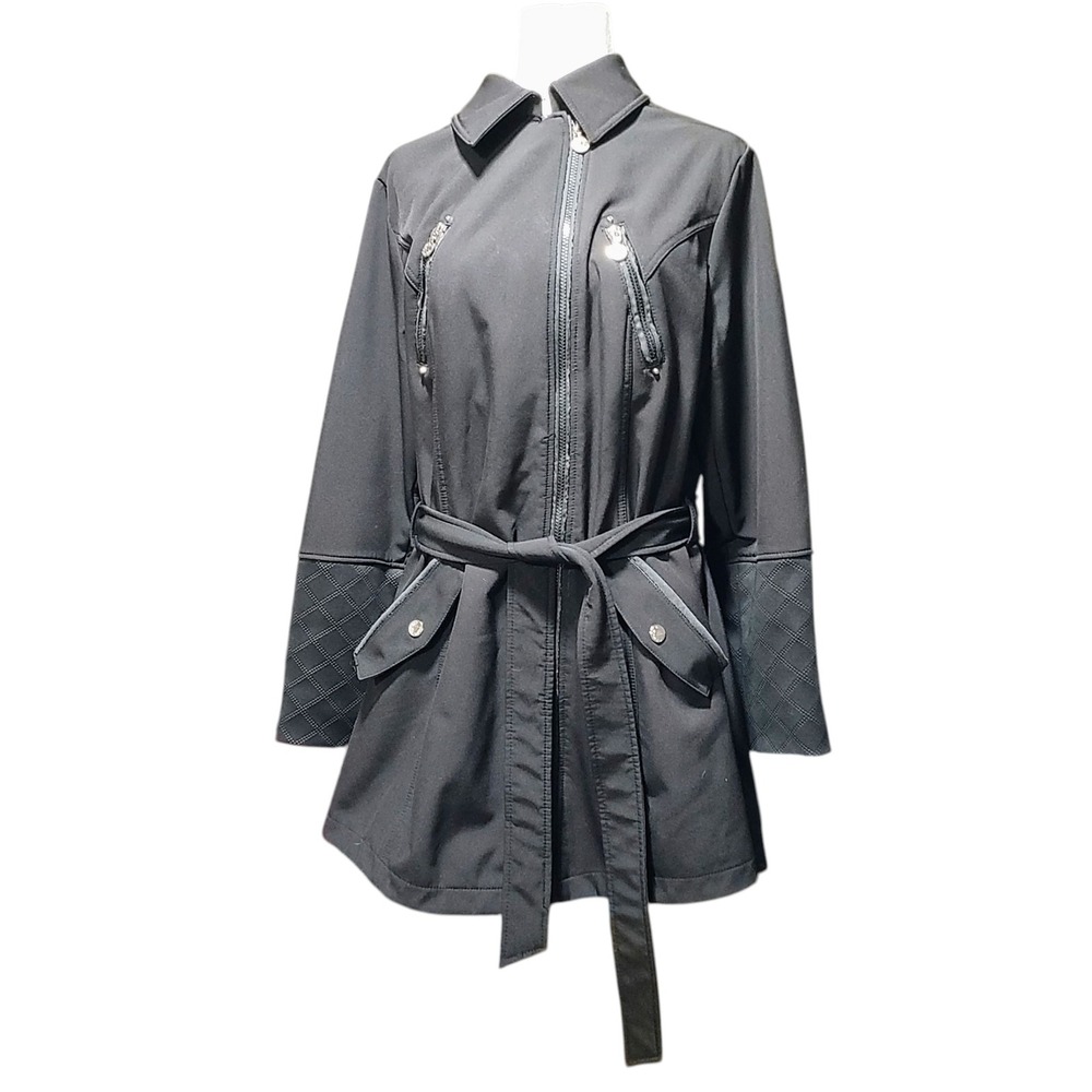 Betsey Johnson Black Belted Trench Coat Quilted Sleeve Plus Size Women's 1X